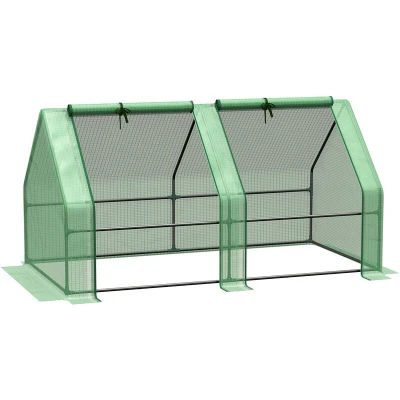 Image of Outsunny Mini Small Greenhouse Poly Tunnel Steeple for Plants Vegetables Green