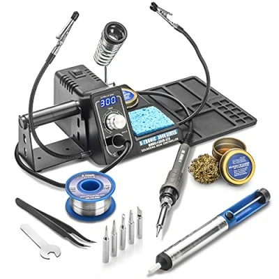 Image of X Tronic 75 Watt Model #3020 Soldering Iron Station 2 Helping Hands, 5 Extra Tips, Solder Roll Holder, Brass Tip Cleaner w/Cleaning Flux, Sucker, &amp; Tweezers C/F 10 Min Sleep Func