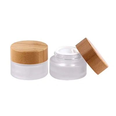 Image of VASANA 2PCS 50ml/50g/1.7oz Environmental Bamboo Lid Frosted Glass Bottle Cream Jars Empty Cosmetic Comtainer For Face Eye Lip Balm Ointments Salves Nail Powder