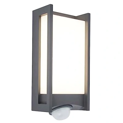 Image of Britalia LED Anthracite Dark Grey Outdoor Modern Rectangular Flush Wall Light with PIR IP54 Rated 27cm Height 800 Lumen 3000k Warm White Garden Patio Driveway UK Approved Aluminium
