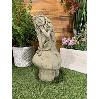 Image of STONE GARDEN FAIRY ANGEL ON A MUSHROOM GIFT ORNAMENT