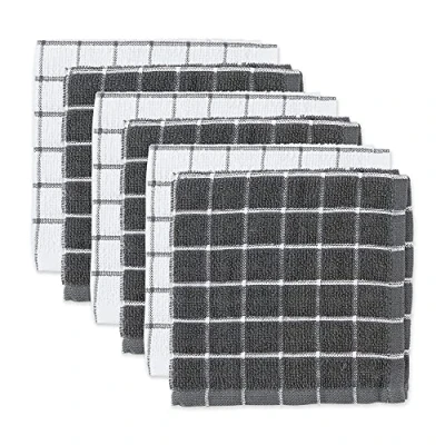 Image of DII 100% Cotton, Machine Washable, Ultra Absorbant, Basic Everyday 12 x Terry Kitchen Dish Cloths, Windowpane Design, Set of 6 Gray