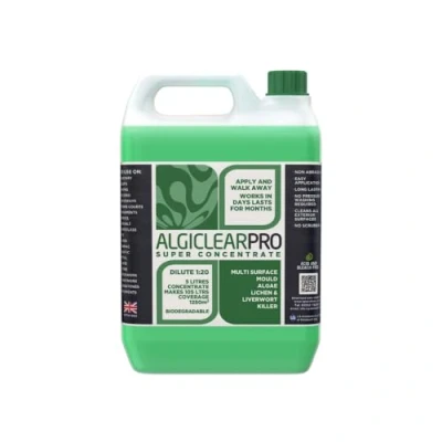 Image of Algiclear Pro 5L Concentrate Green Algae Remover For Lichen, Black Spot, and Mould Killer, Patio Cleaner Fluid Driveways, Roofs, Decking, Paving &amp; All Outdoor Surfaces. Coverage 1250 SQM