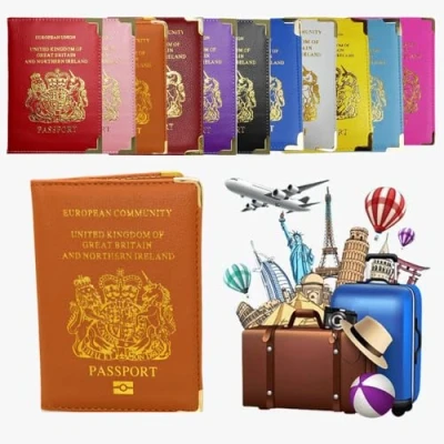 Image of AlezyB British Passport Holder, Portable Wallet Case Organiser for Men, Women, PU Leather Cover Travel, Business Cards, Credit Cards and Boarding Passes (Brown)