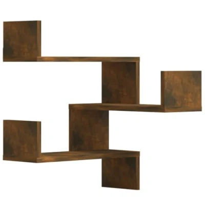 Image of vidaXL Wall Corner Shelves in Smoked Oak, Decorative Storage Units, mounted Display for Living Room &amp; Bedroom, 2 pcs Set