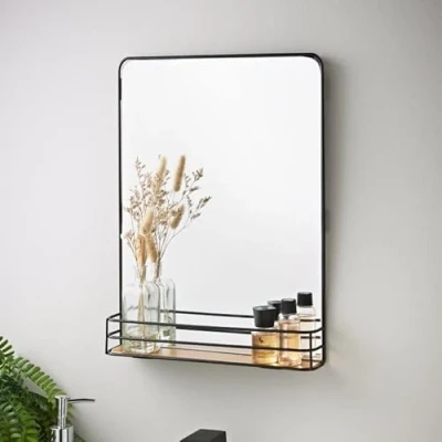 Image of Bathroom Mirror with Shelf, Wall Mounted Vanity Mirrors Storage Shelf Frameless Lightweight Mirror, Hanging