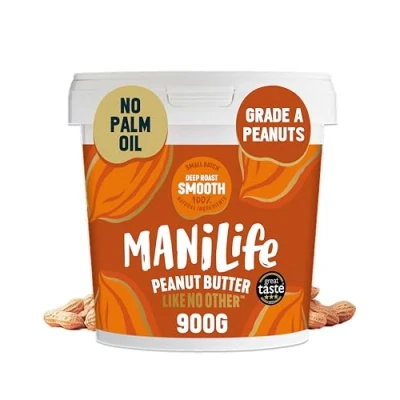 Image of ManiLife Deep Roast Smooth Peanut Butter, 900g Tub Rich and Intense Vegan Butter Made from Single Origin Grade A Argentine Peanuts No Palm Oil, Added Sugar, GMOs