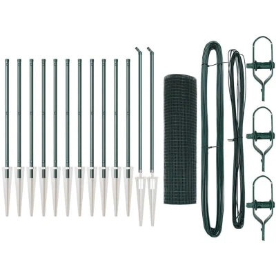 Image of vidaXL Welded Wire Fence with 13 Spike Posts Green 0.6x25 m Steel