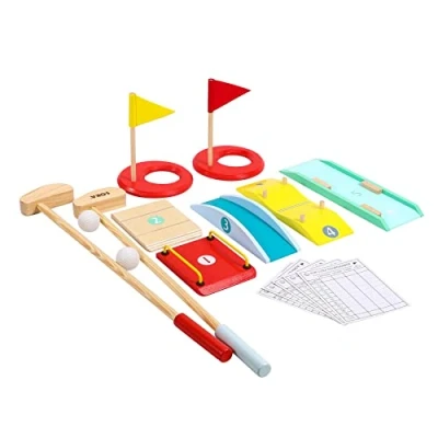 Image of SOKA Wooden Golf Course Toy Set Indoor Outdoor Mini Fun DIY Obstacles Holes Garden Beach Games Activities Playset Wood Club Equipment for Family Kids Children Girls Boys 3 year old +