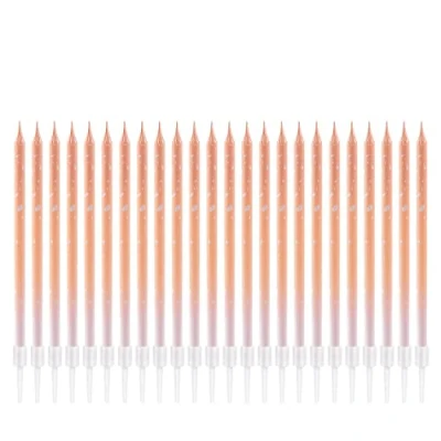 Image of New Gradient Colorful Birthday Cake Candles with Gold Glitter Power Long Thin Cupcake Happy Topper for Children 24pcs (Gradient Pink)