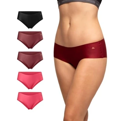 Image of DANISH ENDURANCE 5 Pack Women&#039;s Invisible Hipster Panties, Sport Knickers, No Show Underwear Multicolor (1x Black, 2x Pink, 2xRuby) L