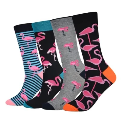 Image of Men&#039;s EUR 42 46 Animal Bird Socks Flamingo Gift Crazy Novelty Dress Crew Calf (Flamingo)