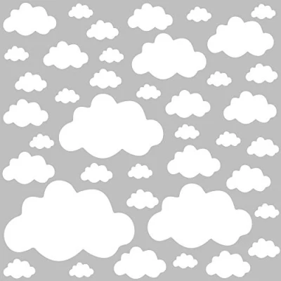 Image of PREMYO Set of 40 Cloud Wall Stickers Kids Nursery Decor Easy to Apply Decals for Bedrooms Girls Boys White