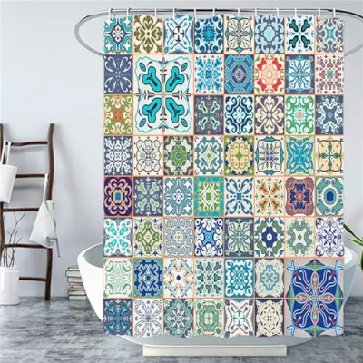 Image of Colorful Bohemian Shower Curtain Washable Bath Curtains,with 12 Hooks and Weighted Hem,Fabric Curtains Outdoor Waterproof Polyester for Tub Stall,120x180cm W48*L71 Inch