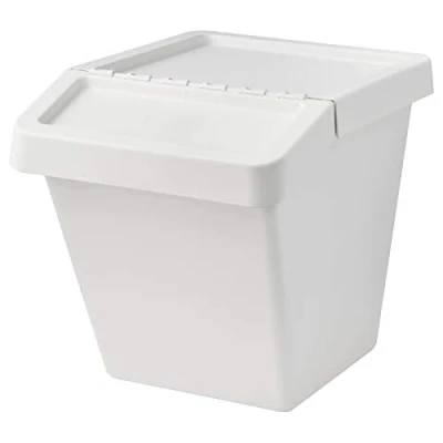 Image of My Stylo Collection Waste Sorting Bin with Lid, White, 60 L, Assembled Size: Width: 41 cm Depth: 55 Height: 45 Volume: L