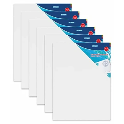 Image of Stylex 28632 P6 Stretcher Frames 30 x 40 cm 100% Cotton Canvas Primed Back Stapled for Oil Acrylic Tempera Paints Gouache Painting Set of 6