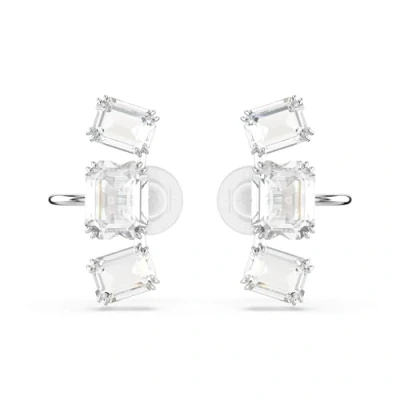 Image of Swarovski Millenia clip earrings, Octagon cut, White, Rhodium plated