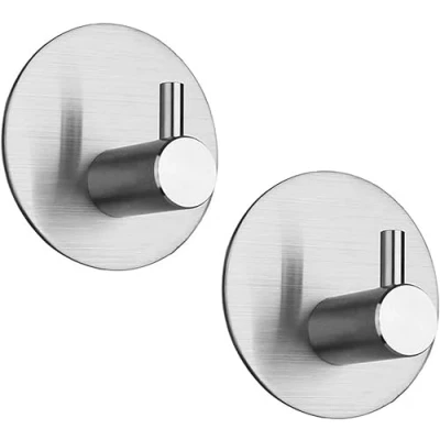Image of The Bog Standard 2 Silver Towel Holder,Self Adhesive,Brushed Finish,Sticky,Coat,Robe,Wall,Stainless Steel,3M,Back of Door Hook,Stick on Hooks,Hanging,Bathroom,Towels,Tea Towels,Kitchen