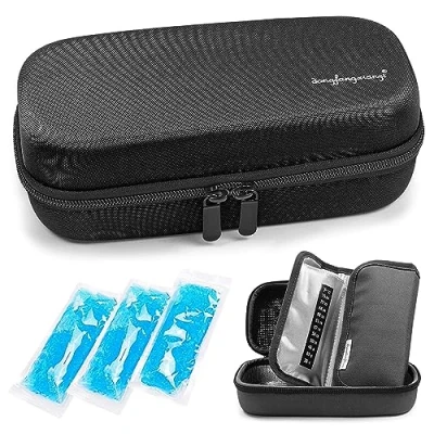 Image of YOUSHARES Insulin Cooler Travel Case Handy Medication Insulated Diabetic Carrying Cooling Bag for Pen, Glucose Meter and Supplies with 3 Ice Pack (Black)