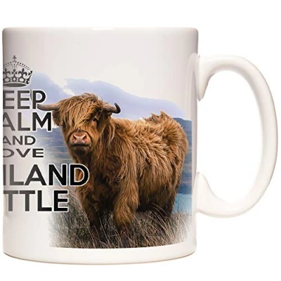 Image of Highland Cattle Mug. Keep Calm and Love Cattle. 11oz Ceramic Gift