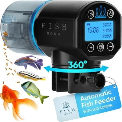 Image of Fishnosh Automatic Fish Feeder for Aquarium Auto Food Dispenser with Timer Small Tank, Big Aquariums &amp; Pond Battery Operated Feeders Goldfish, Koi, More Owners on Weekend or Day Vacation