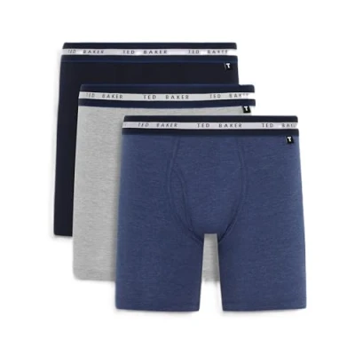 Image of Ted Baker Mens Boxers Brief, Cotton, 3 Pack, (TBB01), Navy/Grey Heather/Estate Blue, S