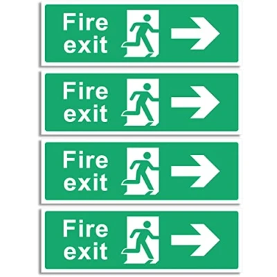 Image of RubiGo 1/2/4/6 Pack of Fire Exit Sign (RIGHT ARROW) Signs Self Adhesive 30 X 10cm Escape Sticker Emergency Signage (4)