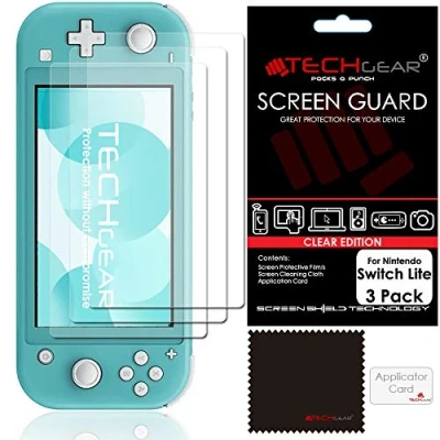 Image of TECHGEAR Switch Lite Screen Protectors [Pack of 3] CLEAR LCD Protector Guard Covers with Cleaning Cloth &amp; Applicator Card Compatible for Nintendo