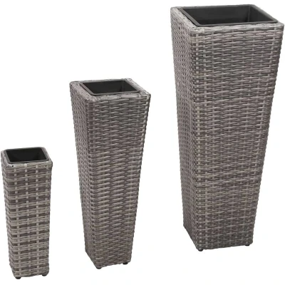 Image of vidaXL Garden Raised Beds 3 pcs Poly Rattan Grey