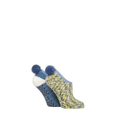 Image of Elle Women&#039;s Cosy Slipper Socks Mary Jane, Pom Poms, Anti Slip Grips, Warm,Winter, Colourful, Bright, Size 4 8 Multipack of 2 Autumn Apple