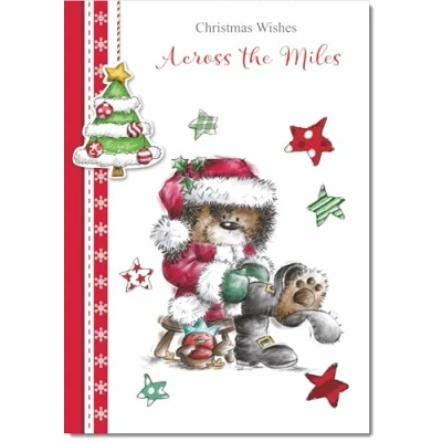 Image of doodlecards Across The Miles Christmas Card Cute Bear Medium Size with Plain Envelope