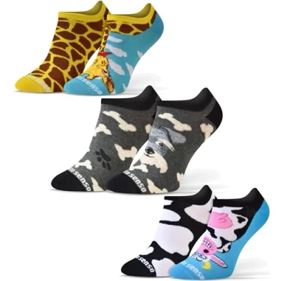 Image of Sesto Senso Funny Ankle Sneaker Low Cut Socks Cotton Colorful Footies Women Men 1 3 pairs Oddsocks 6/35 38 Dog Giraffe Cow Animals