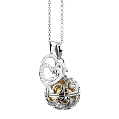 Image of Nenalina EFS 038 Women’s Necklace 80 cm with Angel Whisperer Pendant Made From 925 Sterling Silver, Heart and Melody Ball