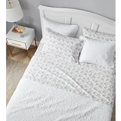 Image of Laura Ashley Cotton Flannel Bedding Set, Rosalie Grey, Twin