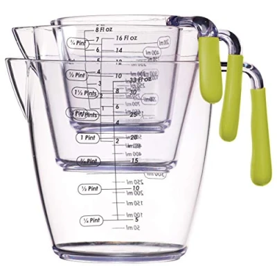 Image of Colourworks 3 Piece Acrylic Measuring Jug Set, Stackable Jugs for Cooking Baking with Coloured Soft Grip Handle Green