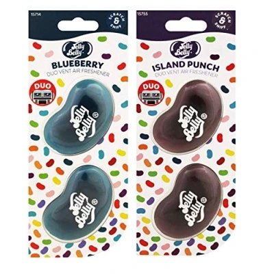 Image of AoE Performance Pack Of 2 Jelly Belly Blueberry And Island Punch Mini Vent 3D Gel Duo Air Freshener Car