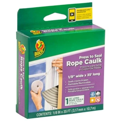 Image of Duck Brand 283580 Press to Seal Rope Caulk, White, 1/8 Inch Wide x 35 Feet Long, Single Roll by