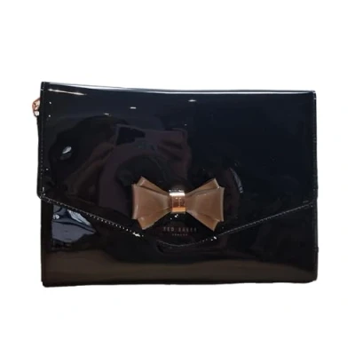 Image of Ted Baker Caneei Branded Bow detail envelope clutch Pouch in Black
