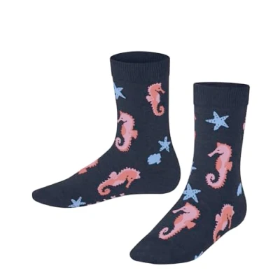 Image of FALKE Unisex Kids Lovely Seahorses K SO Cotton Patterned 1 Pair Socks, Blue (Space 6116), 3 5