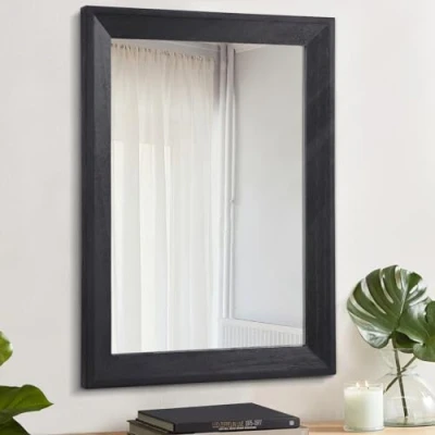 Image of AAZZKANG Black Rustic Mirrors for Wall Large 50 x 40 cm Rectangle Wood Framed Mirror Decorative Hanging Bedroom Bathroom