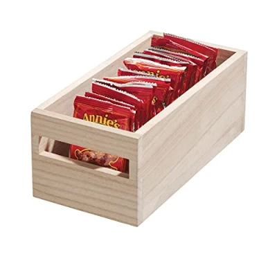 Image of iDesign EcoWood Kitchen Storage Box, Container Made from Eco Friendly Paulownia Wood, Wooden Box for Kitchens, Bathrooms and More, Beige,25.4x12.7x10.2cm
