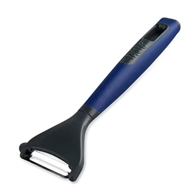 Image of Tasty Everyday Stainless Steel Y Peeler with Soft Touch Handle, Fruit &amp; Vegetable Slicer Peeler, Potato Finger Guard, Dishwasher Safe, Colour: Steel, Dark Grey Blue