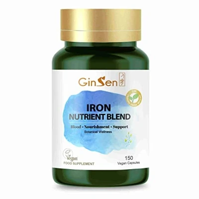 Image of Ginsen Iron Nutrient Blend, Natural Source of Iron, Deficiency, 150 Capsules, Vegan Approved, Made in UK