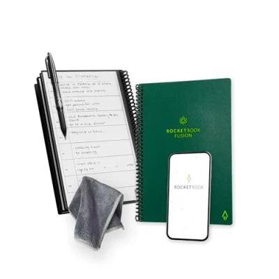 Image of ROCKETBOOK Fusion Reusable Digital Notebook Smart Notepad A5 Green, 7 Styles, To Do List, Daily Journal, Weekly &amp; Monthly Planner, with Frixion Erasable Pen, Office Gadget Reduces Paper Waste