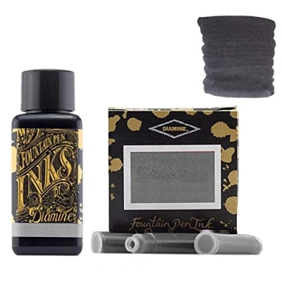 Image of Diamine 30ml Jet Black fountain pen ink bottle + cartridges 6 pack
