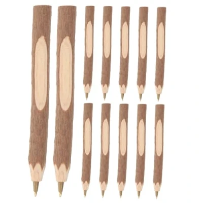 Image of STOBOK 12pcs Bark Wood Ball Pens Wooden Ballpoint Pen Creative Rustic Branch Twig (13cm)