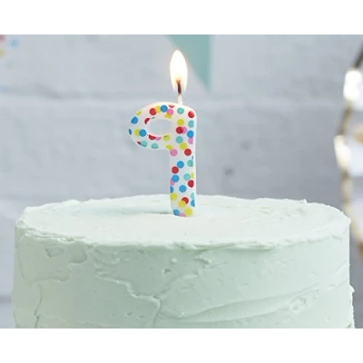 Image of Ginger RaY Polka Dot Spotty Birthday Cake Designer Candle Number 9 Pick and Mix