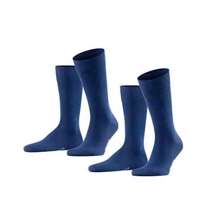 Image of FALKE Men&#039;s Happy 2 Pack M SO Cotton Plain Pairs Socks, Blue (Royal 6000), 11.5 14
