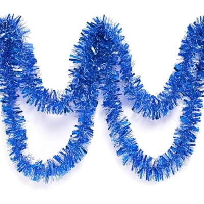 Image of Royal Blue Christmas Chunky Tinsel Garland for Tree Decorations, 10 Meters Xmas Home Decorations