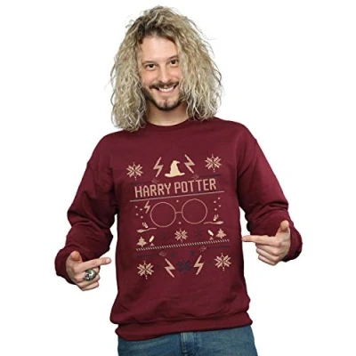 Image of Harry Potter Men&#039;s Christmas Pattern Sweatshirt Burgundy Large
